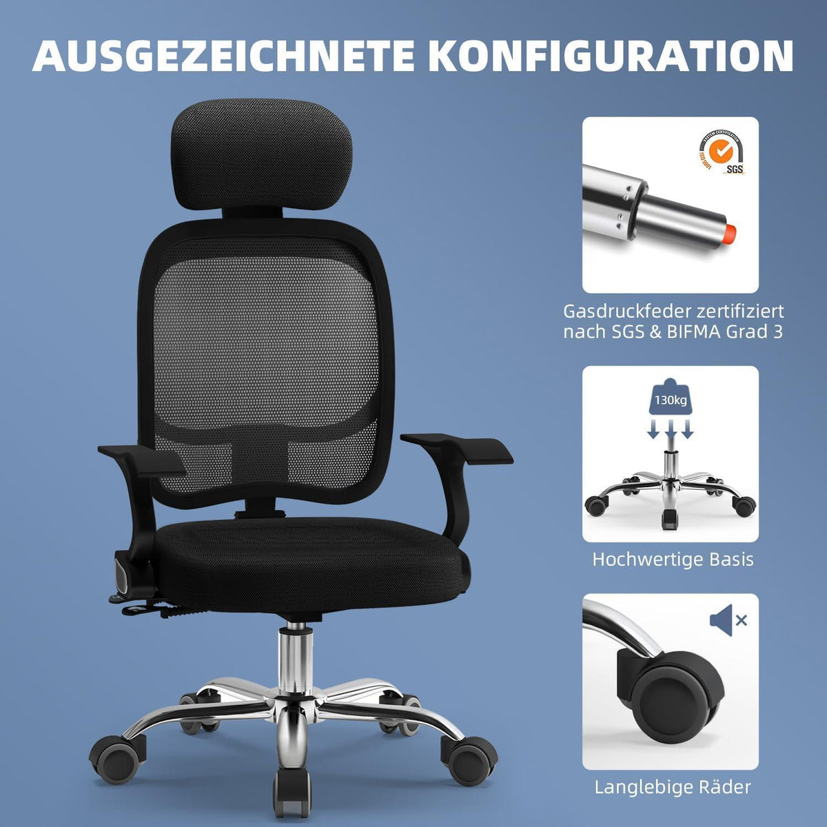 Ergonomischer Bürostuhl höhenverstellbar Drehstuhl Wippfunktion