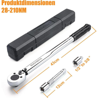 Drehmomentschlüssel 1/2" 28-210 Nm mit Verlängerung und Koffer