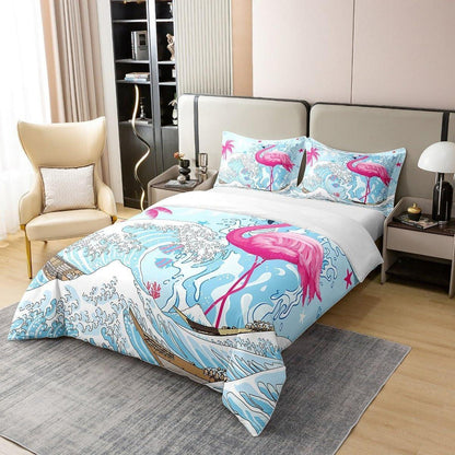 Rosa Flamingo Bettbezug 155x220 – Bio-Baumwolle & Ozean Design