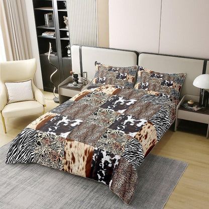 Rustikales Bettwäsche Set – Zebra Kuh Design 220x240 in Lederoptik