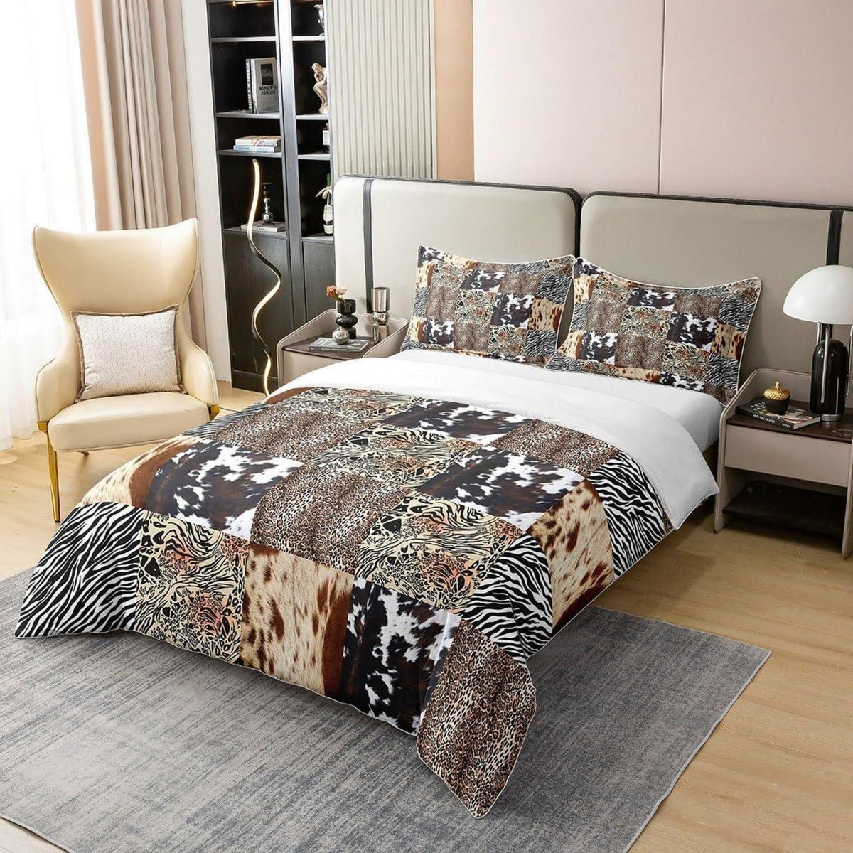 Rustikales Bettwäsche Set – Zebra Kuh Design 135x200 in Lederoptik