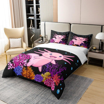 Axolotl Bettwäsche Set 220x240 Baumwolle Kawaii Unterwasserwelt