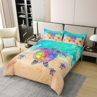 Regenbogen Schildkröte Bettbezug 135x200 Baumwolle - Tropical Meerestier Set