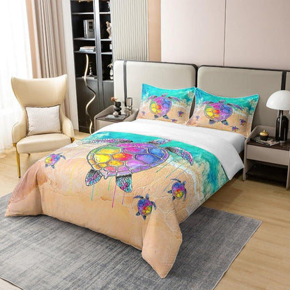 Regenbogen Schildkröte Bettbezug 135x200 Baumwolle - Tropical Meerestier Set