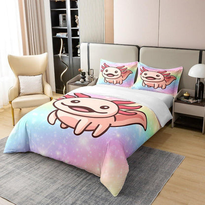 Axolotl Baumwoll Bettbezug Set 135x200 – Pastell Regenbogen Design