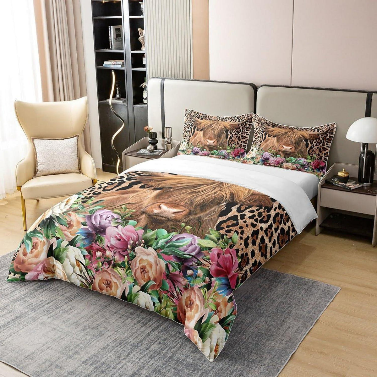 Hochland Kuh Bettwäsche Set 220x240 Baumwolle Leopard Print