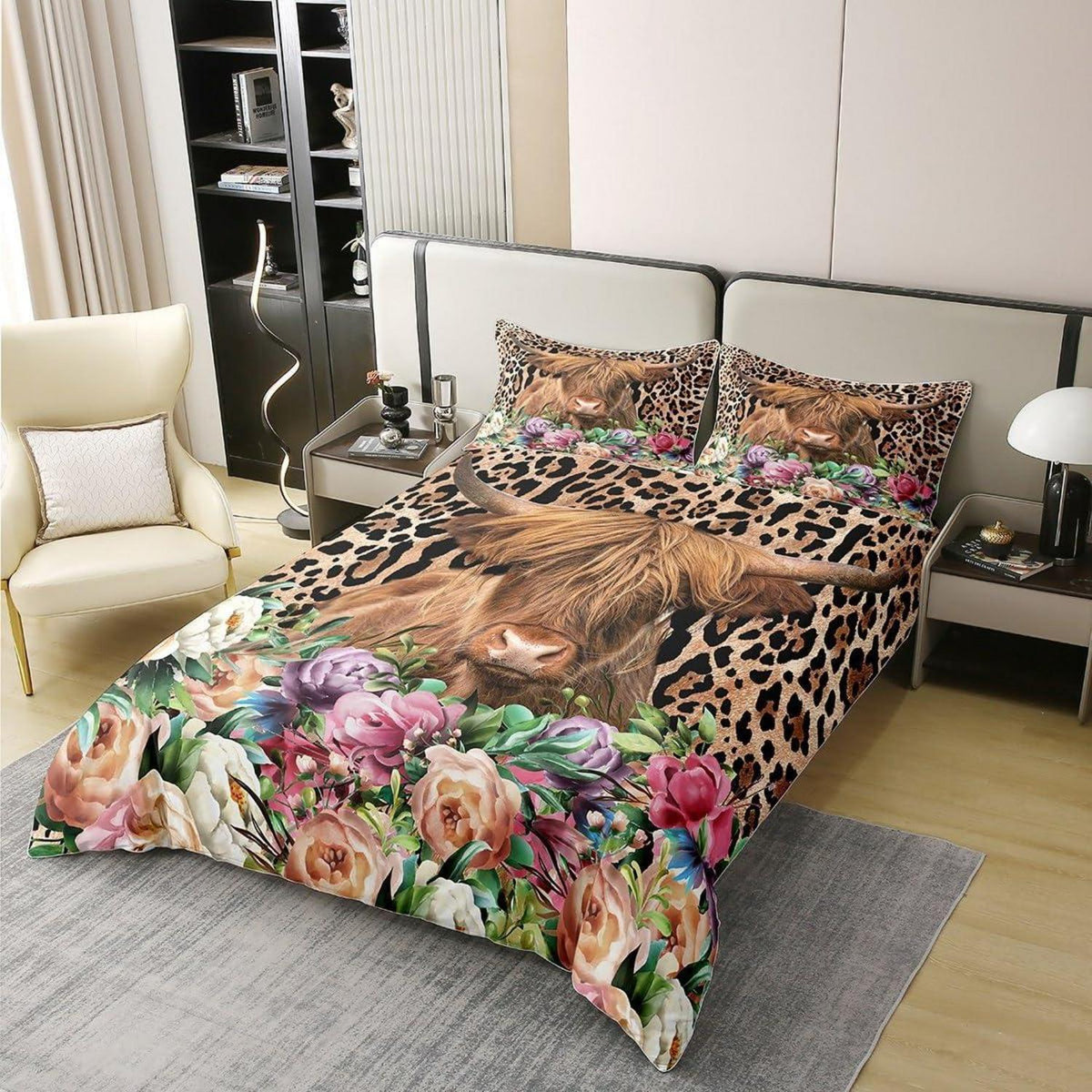 Hochland Kuh Bettwäsche Set 155x220 Baumwolle Leopard Print