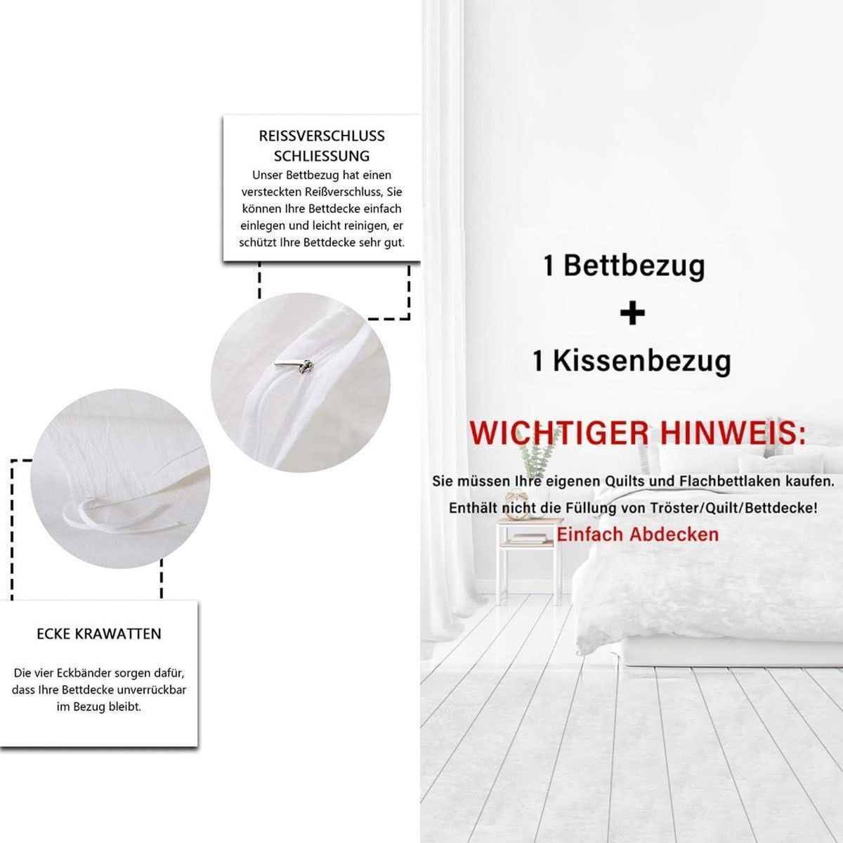 Rustikales Bettwäsche Set – Zebra Kuh Design 155x220 in Lederoptik