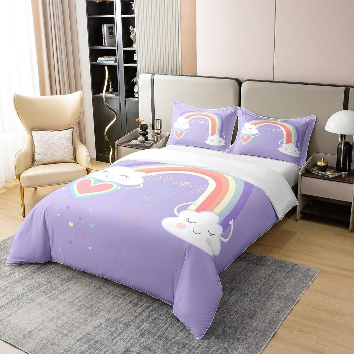 Bio Baumwoll Bettbezug Regenbogen Kinderzimmer Set 200x200