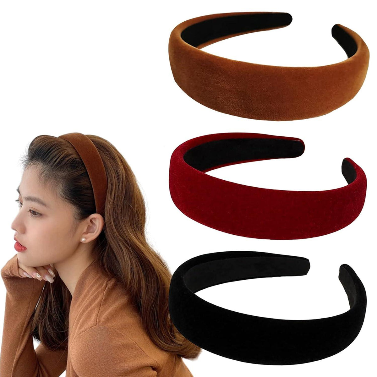 3er Set Damen Haarreifen Samt Stirnband Retro Style