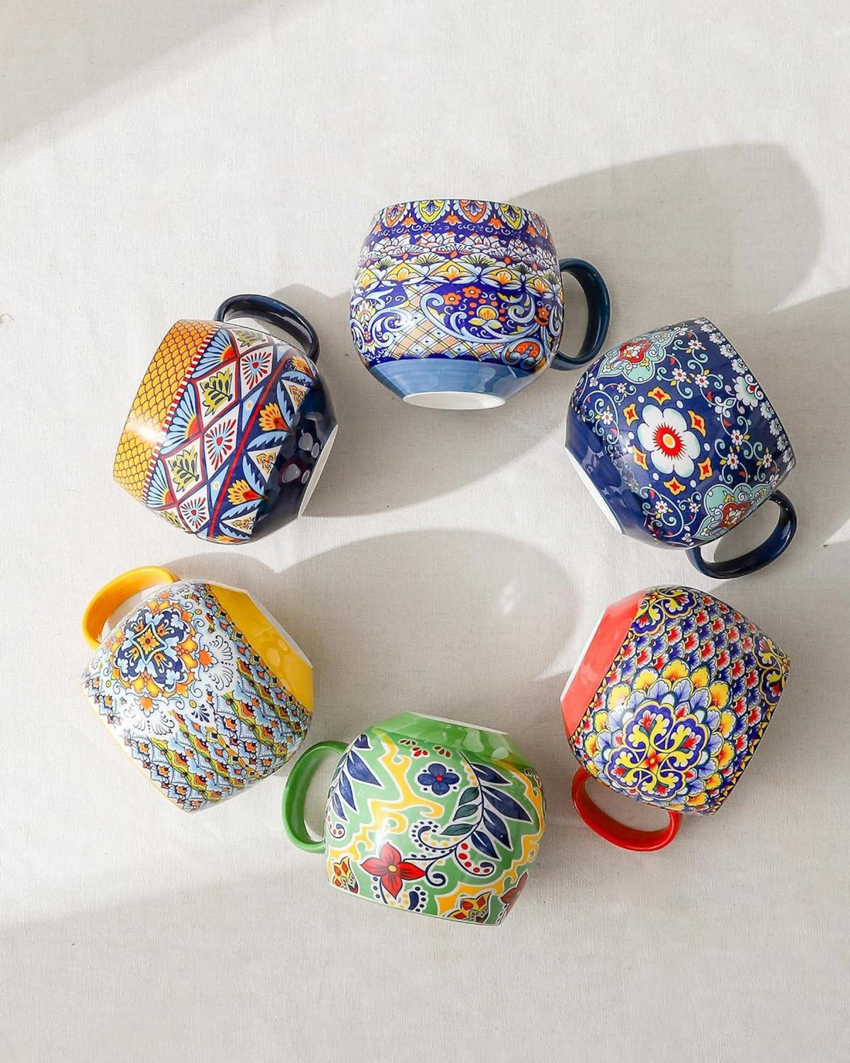 Porzellan Cappuccinotassen Set 600ml Bohemian Style 6er Tassen Muster Bunt