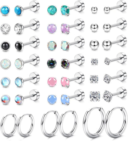 21Pairs Kleine Ohrstecker Chirurgenstahl Zirkonia Opal Moonstone