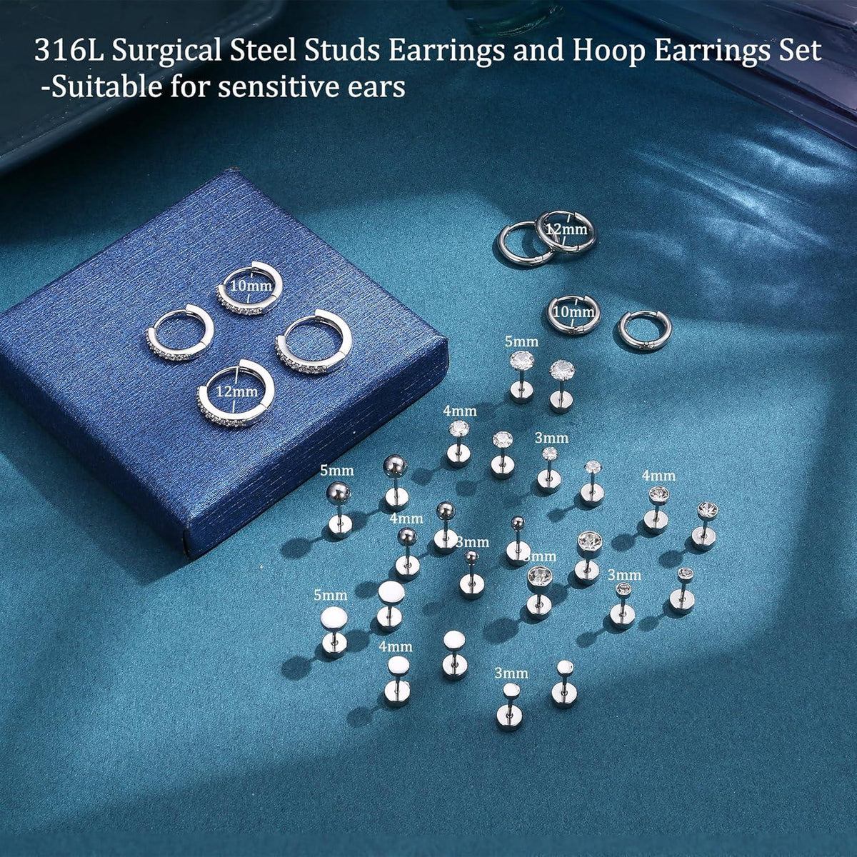 Silberne Ohrstecker Set Chirurgenstahl Opal Kugel Zirkonia Hypoallergen