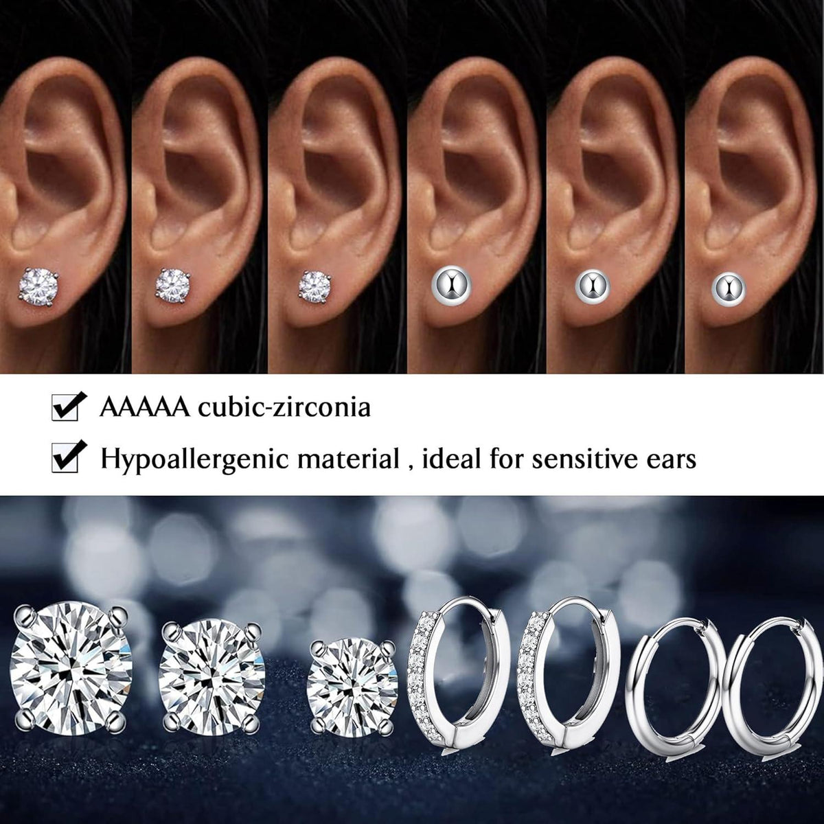 Kleine Ohrstecker Chirurgenstahl Damen Silber Opal Zirkonia Set