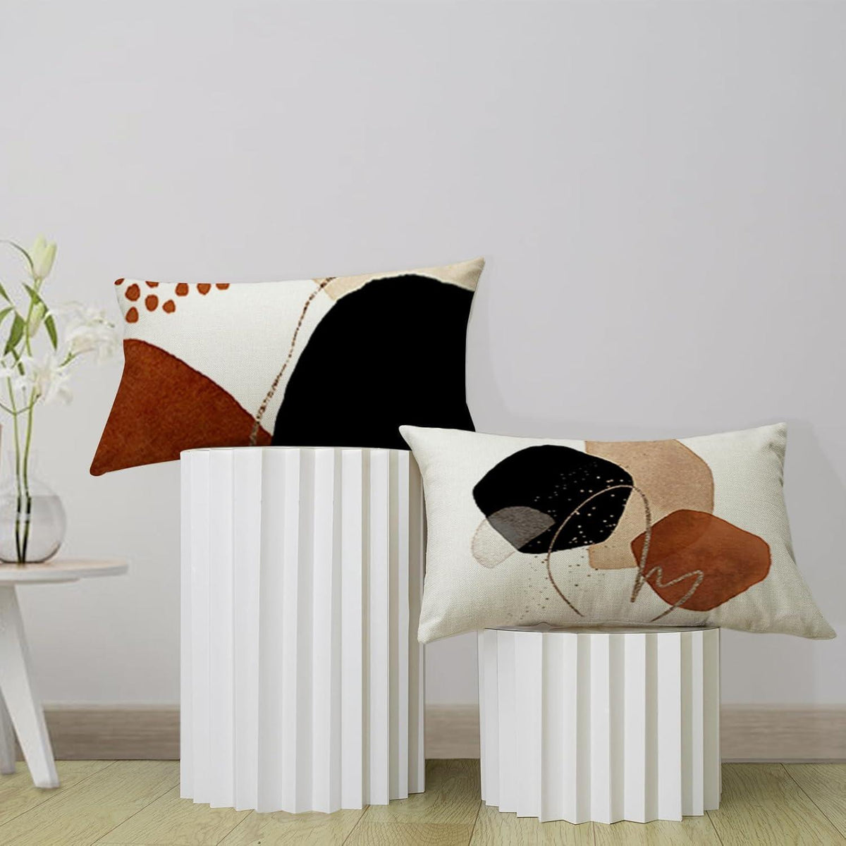 Leinen Kissenbezüge 30x50 - 4er Set Boho & Abstrakte Muster