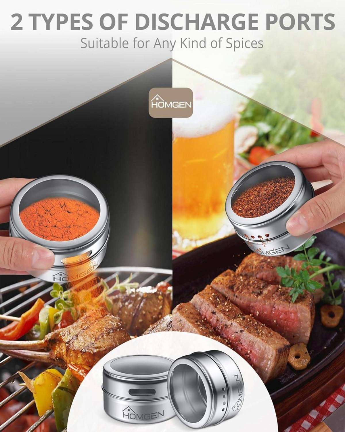 12tlg. HOMGEN Magnetische Gewürzdosen-Set Edelstahl 100ml Spice Jars