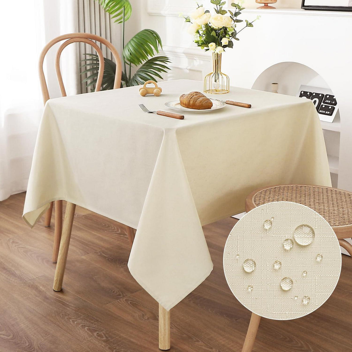 Tischdecke Leinenoptik Beige, 120x120cm – Wasserabweisend & Kratzfest