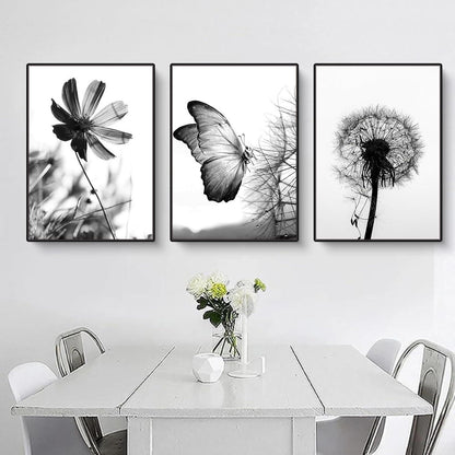 Schwarz-Weißer Schmetterling Blume Poster Set 3er Aesthetic