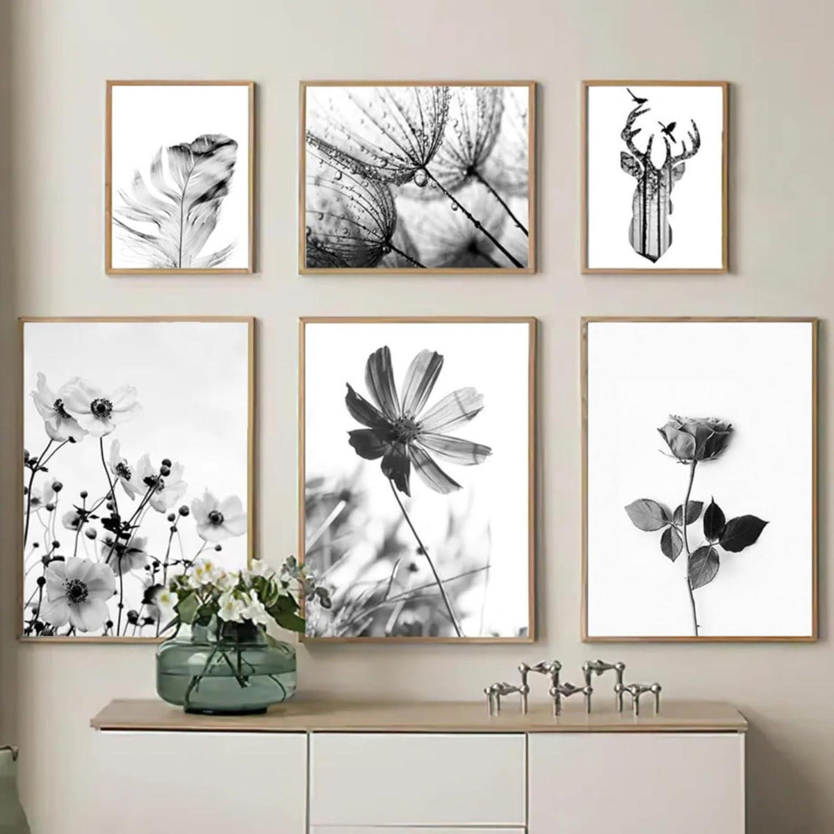 3er Poster Set Schwarz-Weißer Schmetterling Blume Löwenzahn - Modernes