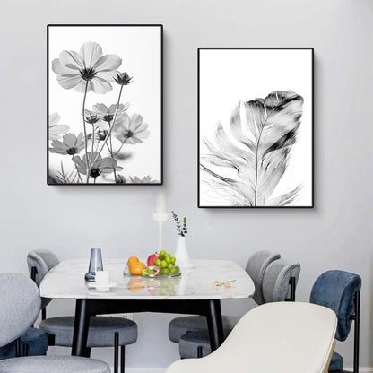 3er Poster Set Schwarz-Weiß Schmetterling Blume Wanddeko