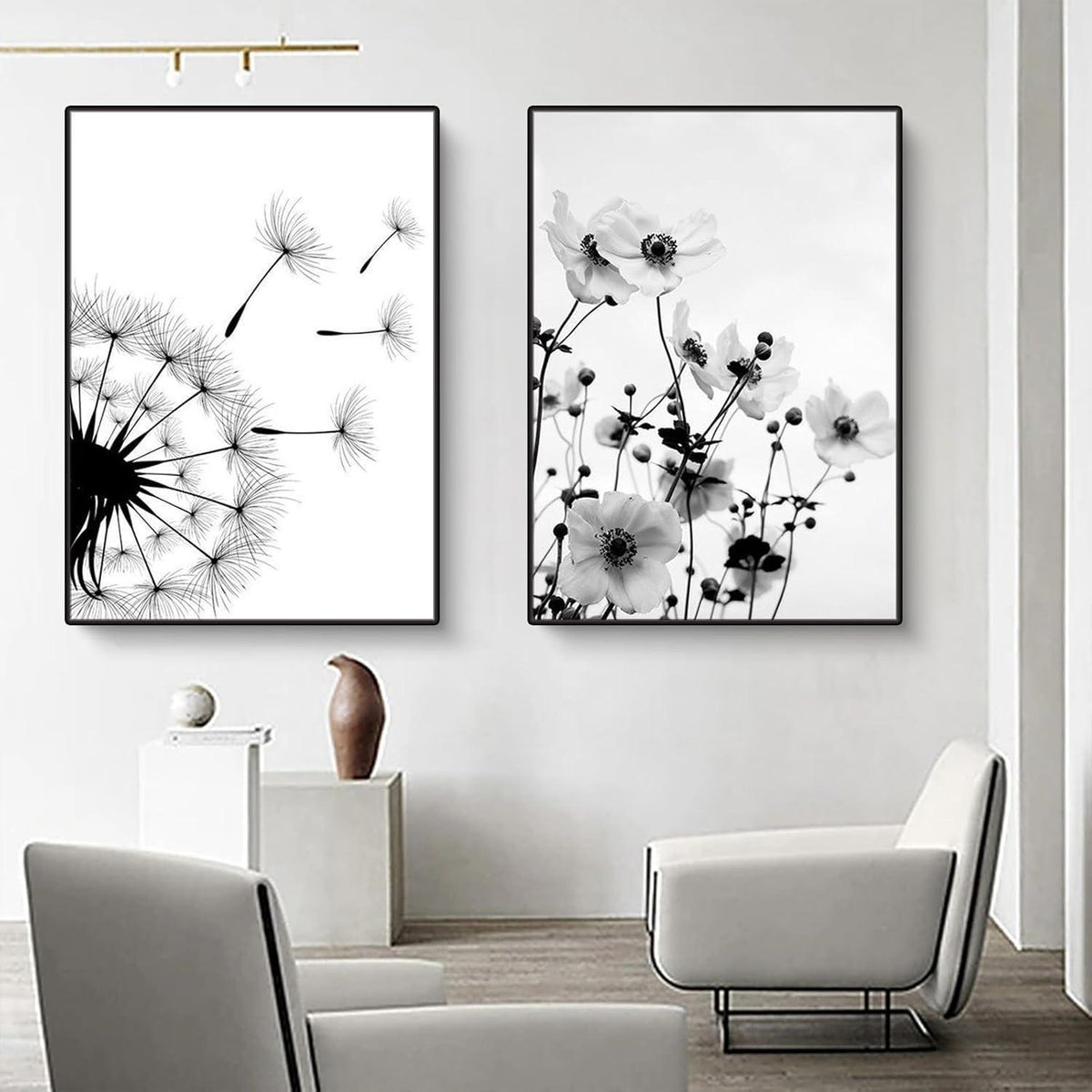 3er Poster Set Schwarz-Weiß Schmetterling Blume Wanddeko