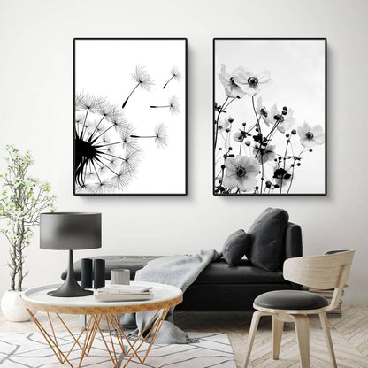 3er Poster Set Schwarz-Weiß Schmetterling Blume Wanddeko