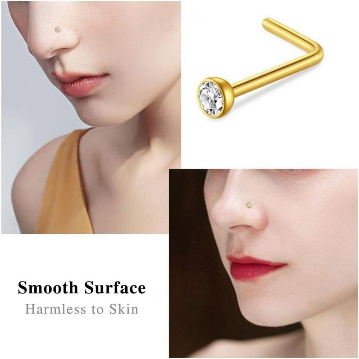 8er Nasenpiercing Set 20G 18G Chirurgenstahl Kristall Ring Silber Gold