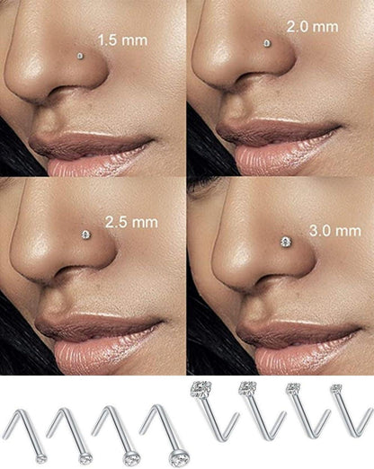 8 Stück Nasenpiercing Set 18G Chirurgenstahl L-förmiger