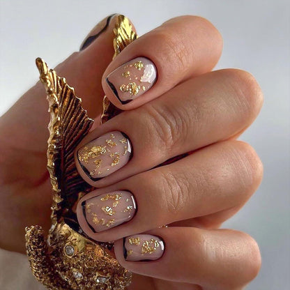 24 Stück Nude Acryl Full Cover Press on Fingernägel - Gold Glitzer
