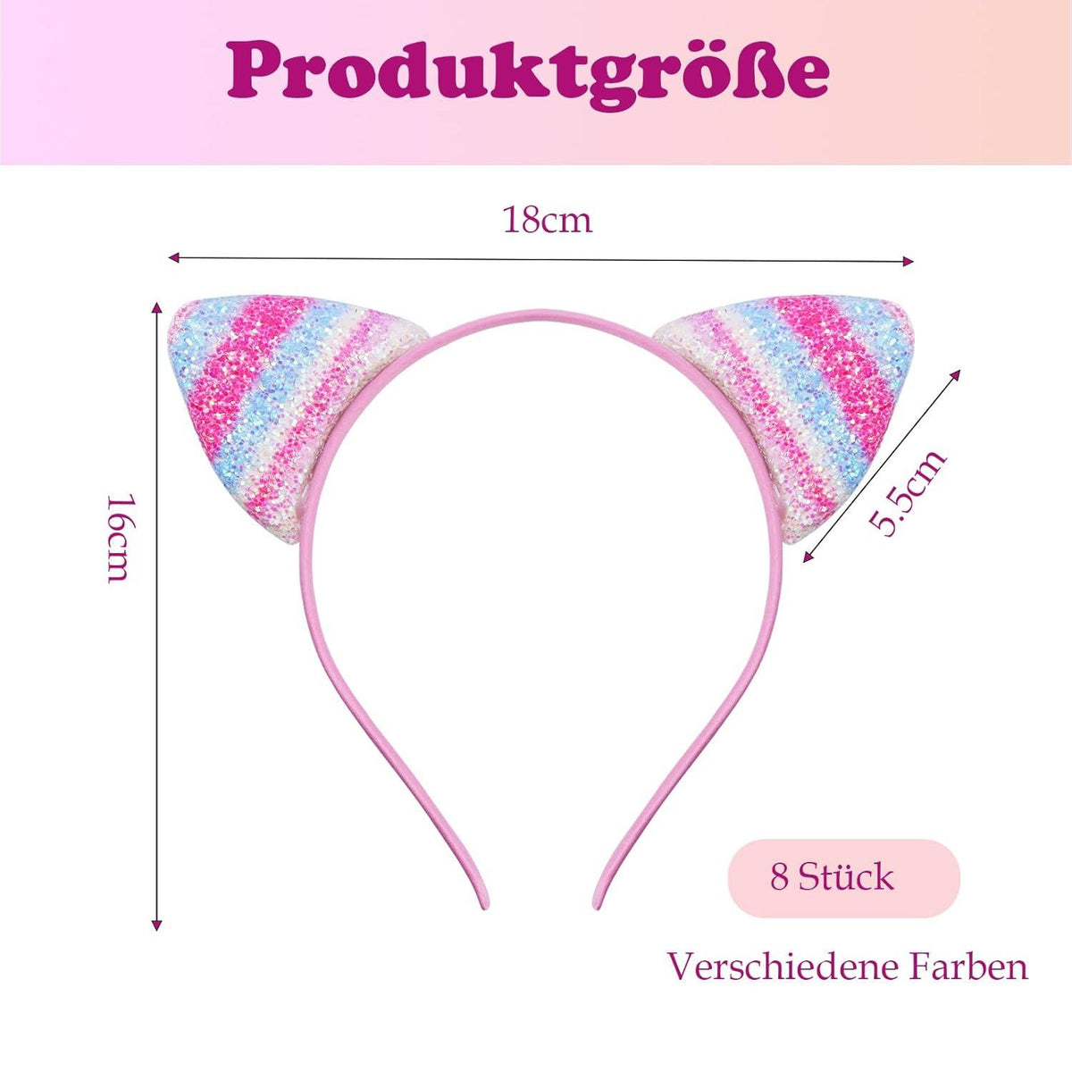 Katzenohren Haarreif Set Glitzer Mädchen Cosplay Stirnband 8