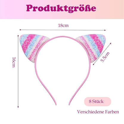 Katzenohren Haarreif Set Glitzer Mädchen Cosplay Stirnband 8