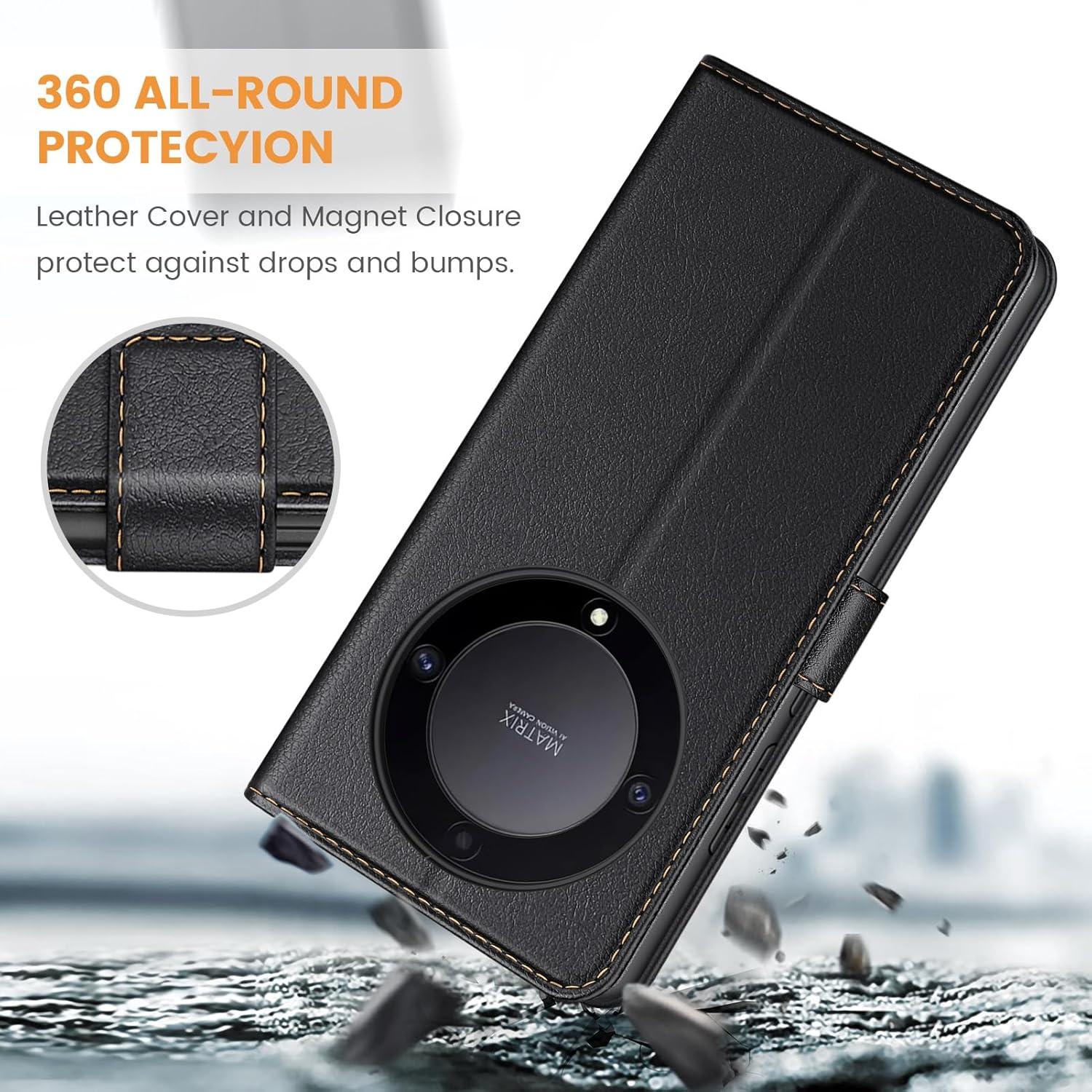 Handyhülle für Honor Magic5 Lite Schwarz Leder Klapphülle 5G