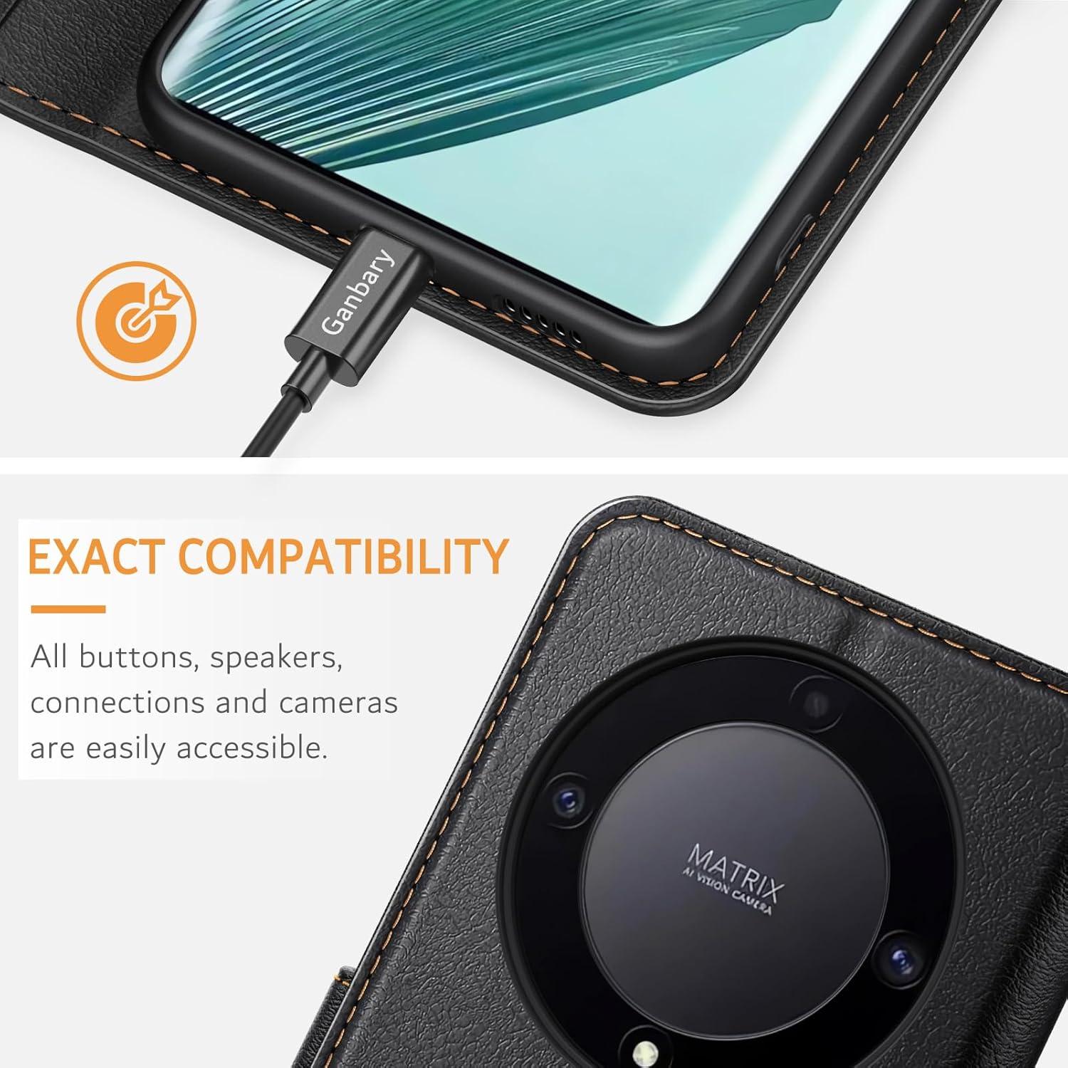Handyhülle für Honor Magic5 Lite Schwarz Leder Klapphülle 5G