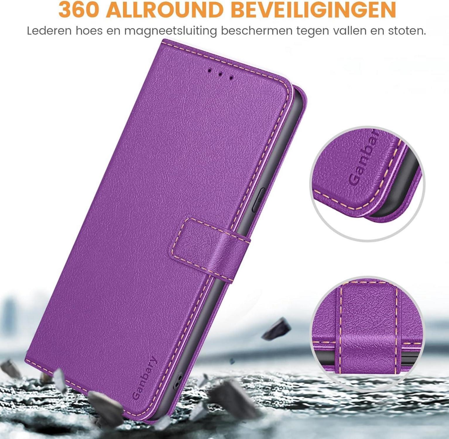Premium iPhone 14/13 Leder Klapphülle Violett - Kartenschlitze Magnet