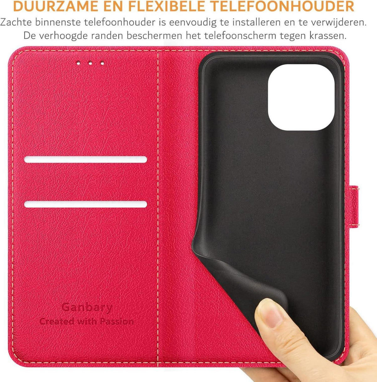 Handyhülle iPhone 14 13 Premium Leder Klapphülle Rot Standfunktion