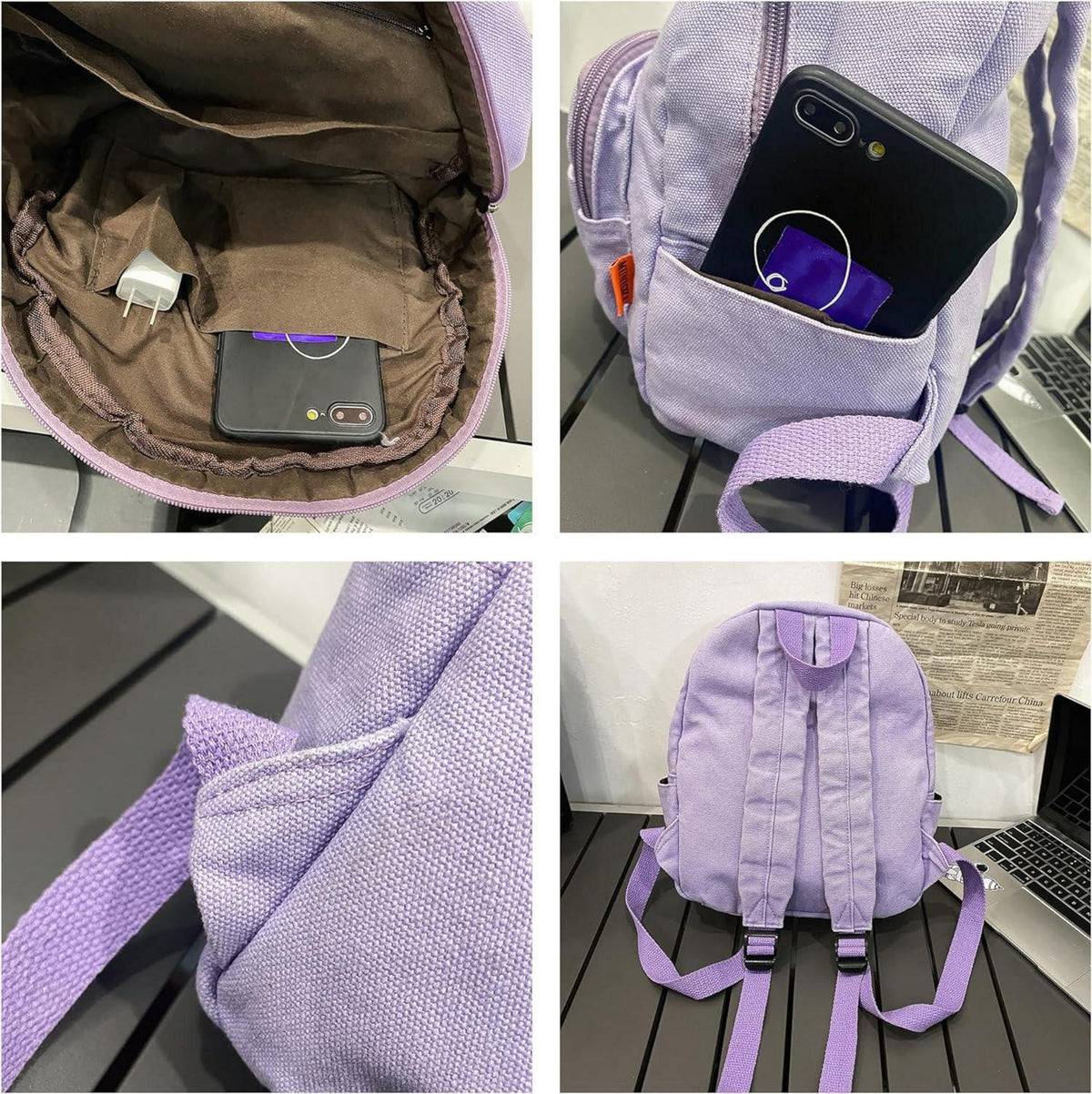 Makukke Damen Klein Canvas Rucksack Lila - Daypack Schule Travel Wandern Work