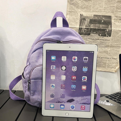 Kleiner Damen Canvas Rucksack für Schule Arbeit Reisen - Beige