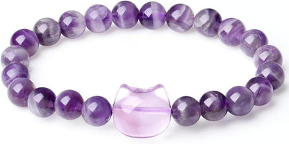Kristalle Katzen Armband Damen Amethyst Rosenquarz 8mm