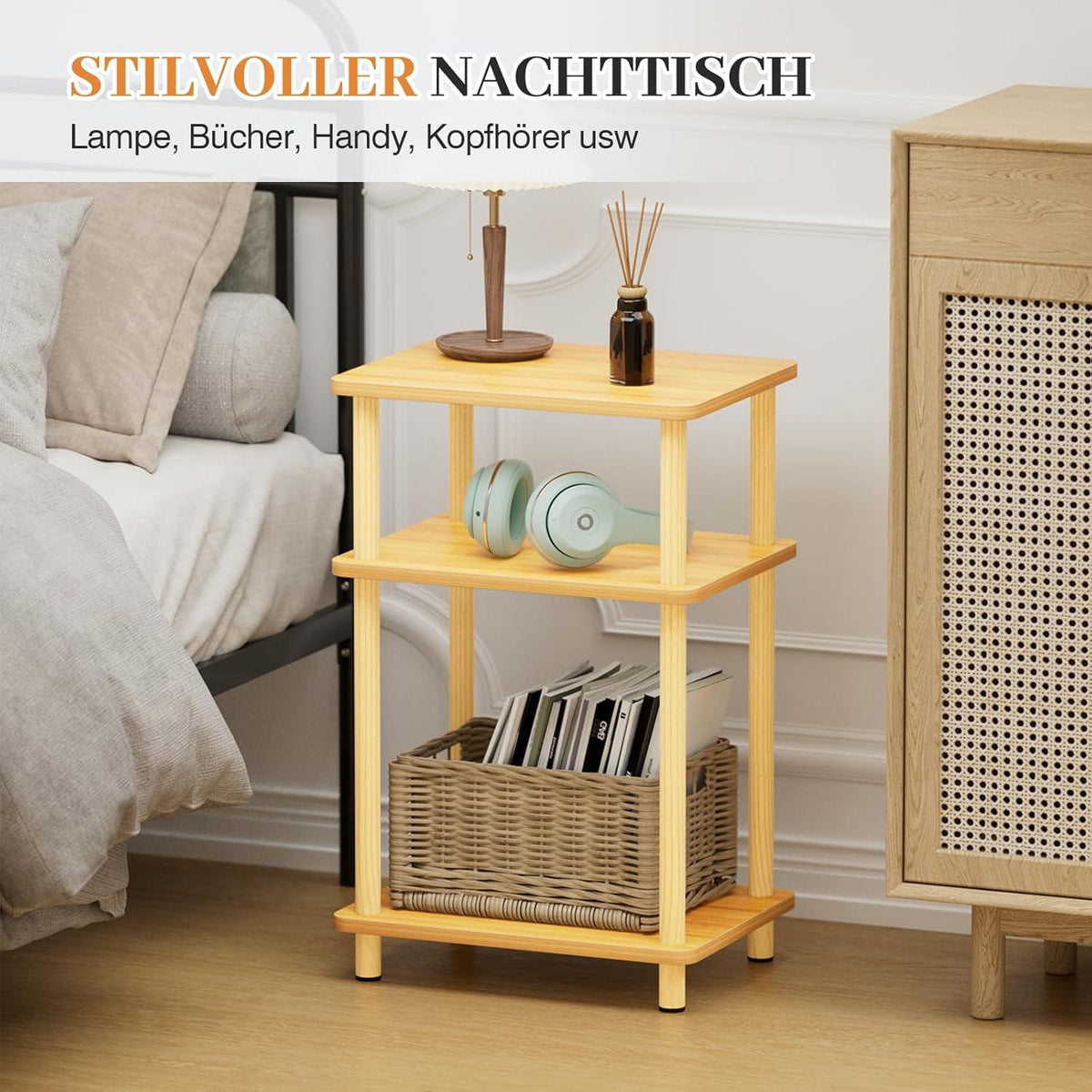 3-stöckiger Beistelltisch Holz Klein 40x30x61.5cm - Modernes Design, einfach aufzubauen