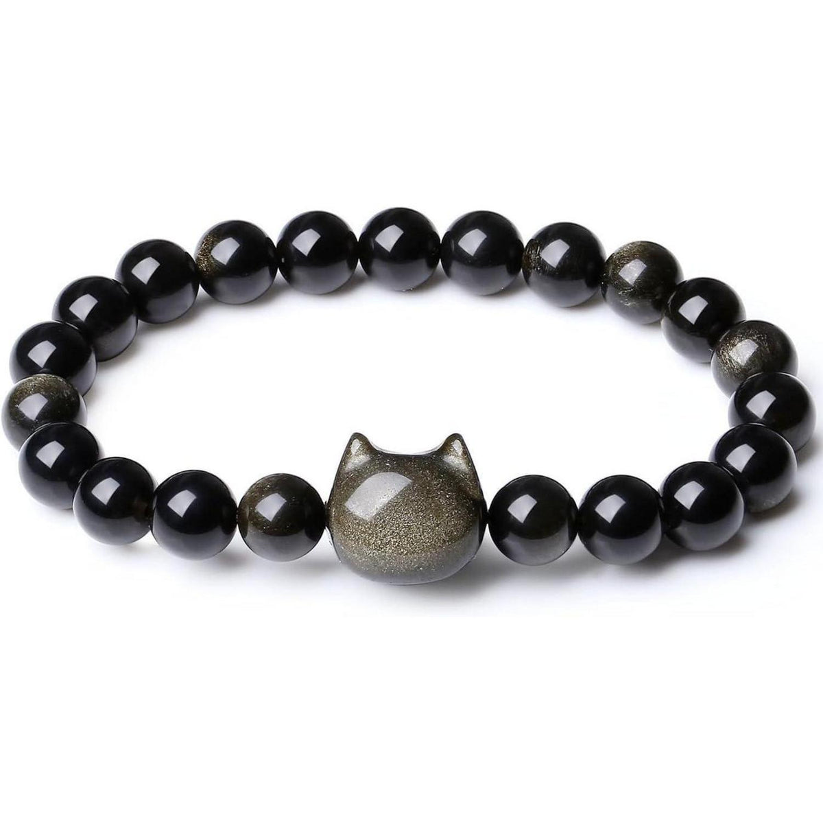 Katzenarmband aus goldenem Obsidian mit 8mm Perlen – Glücksbringer für Damen