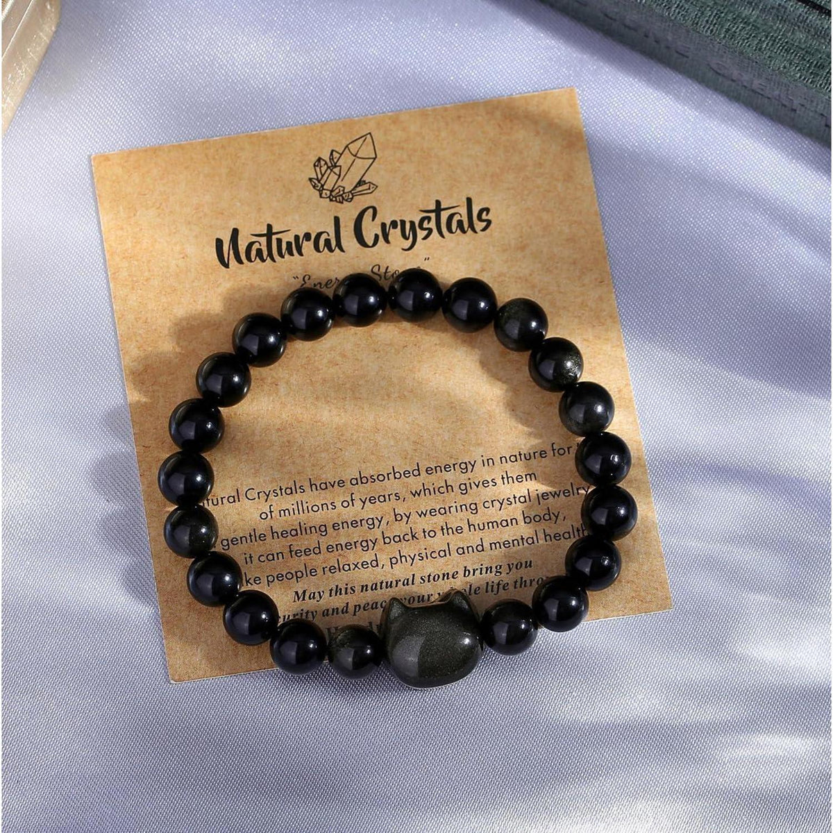 Katzenarmband aus goldenem Obsidian mit 8mm Perlen – Glücksbringer für Damen