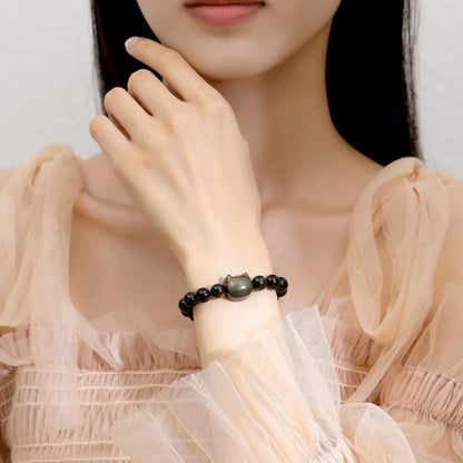 Katzenarmband aus goldenem Obsidian mit 8mm Perlen – Glücksbringer für Damen
