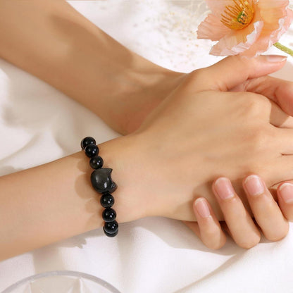 Katzenarmband aus goldenem Obsidian mit 8mm Perlen – Glücksbringer für Damen