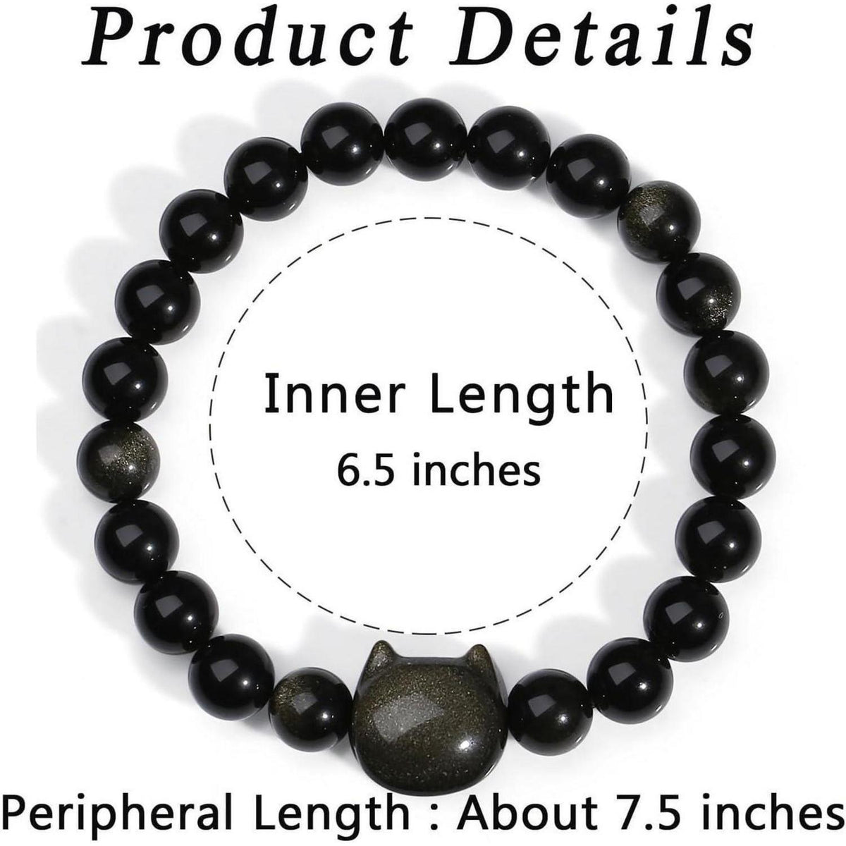 Katzenarmband aus goldenem Obsidian mit 8mm Perlen – Glücksbringer für Damen