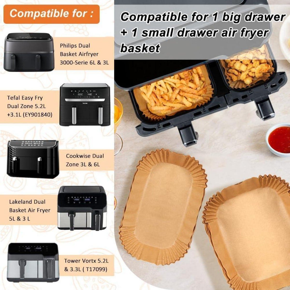 Heißluftfritteuse Backpapier – 100er Set für Korbfritteusen