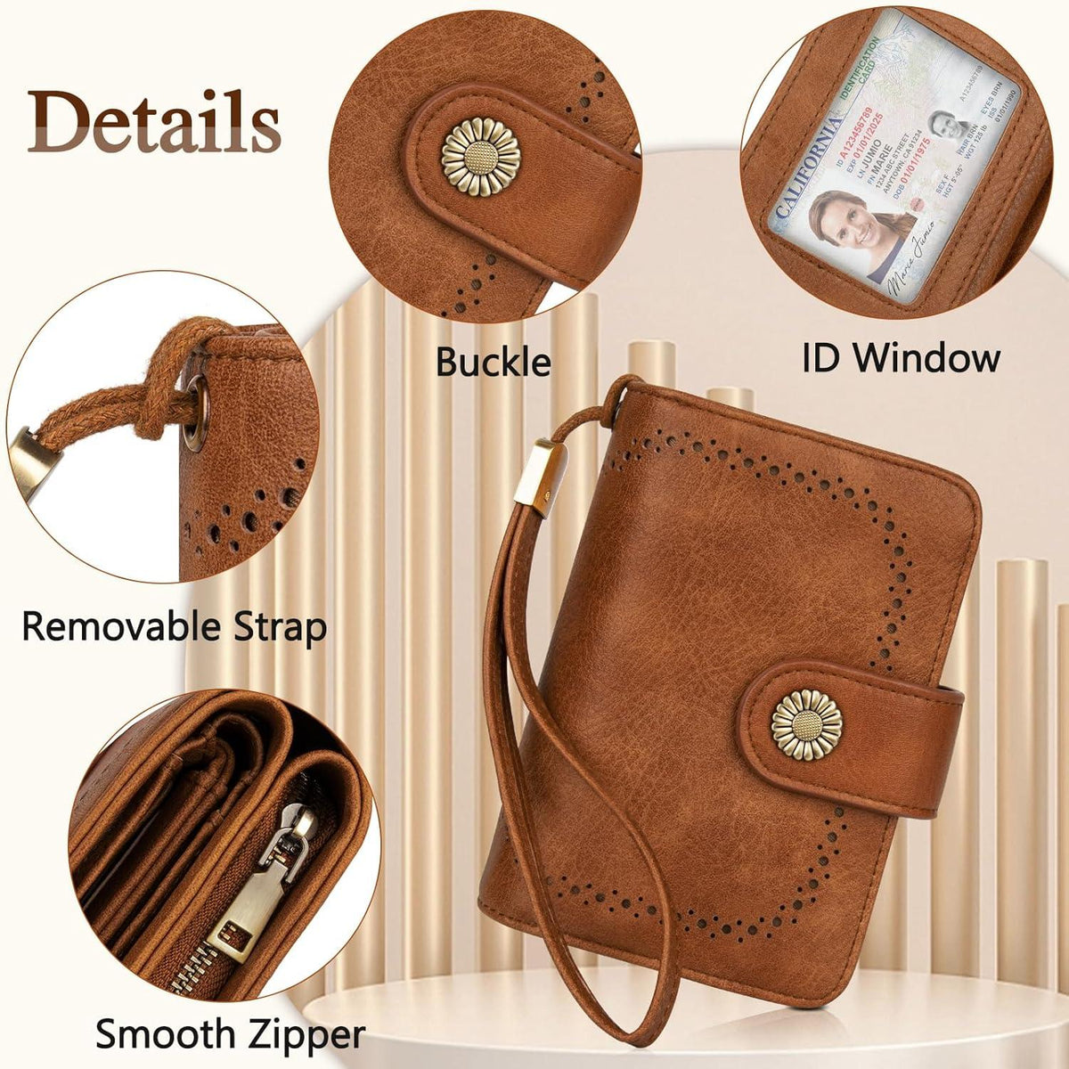 TEUEN Damen Brieftasche Große Kapazität Vintage PU Leder RFID Braun