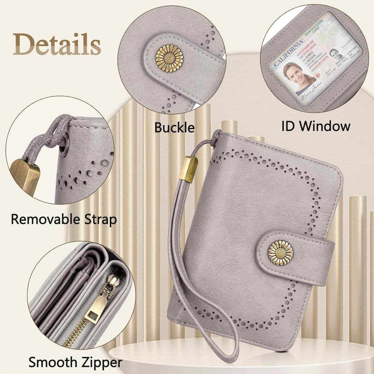 TEUEN Damen Geldbörse PU Leder Vintage Brieftasche RFID Schutz Hellgrau