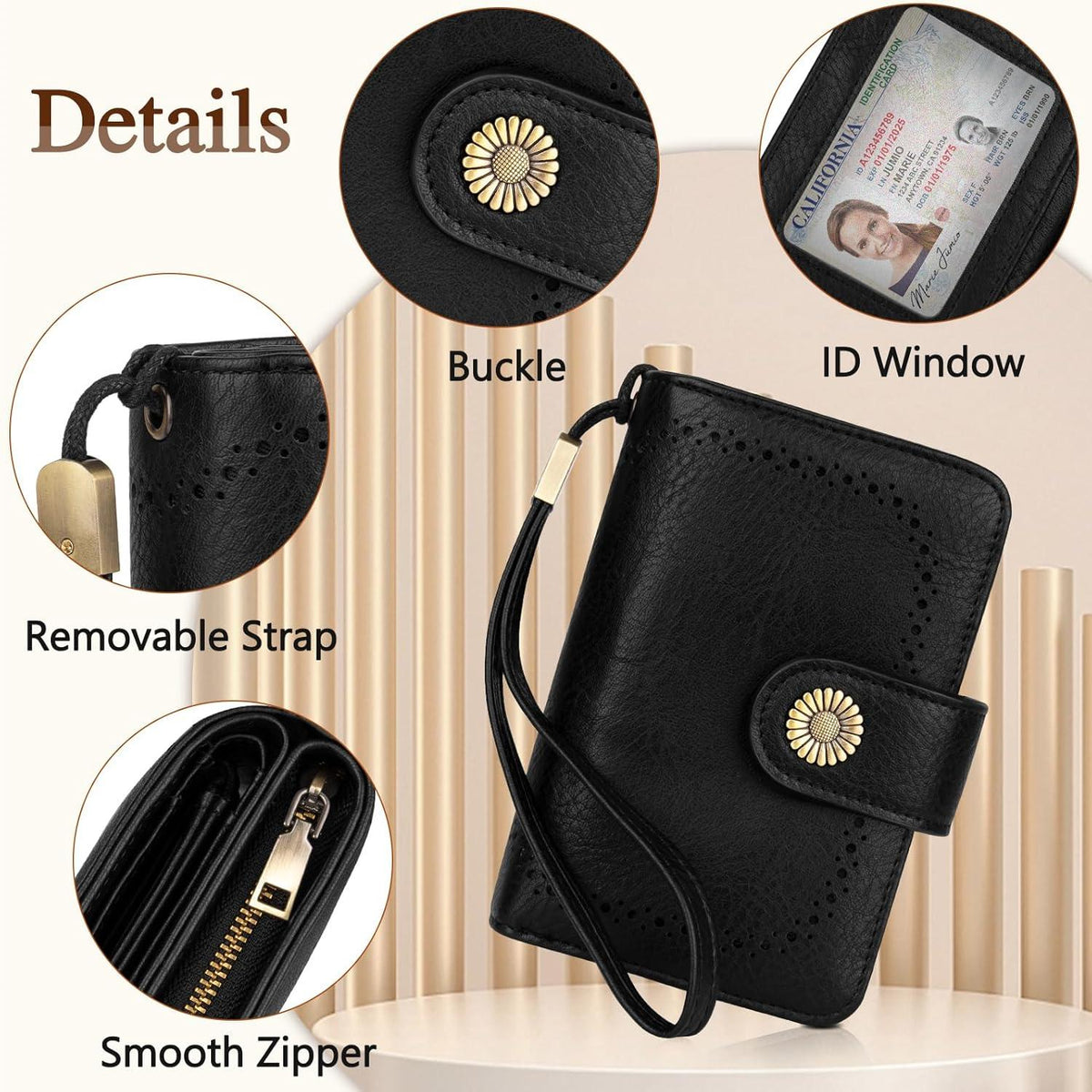 TEUEN Damen Geldbörse RFID Leder Vintage Groß Schwarz
