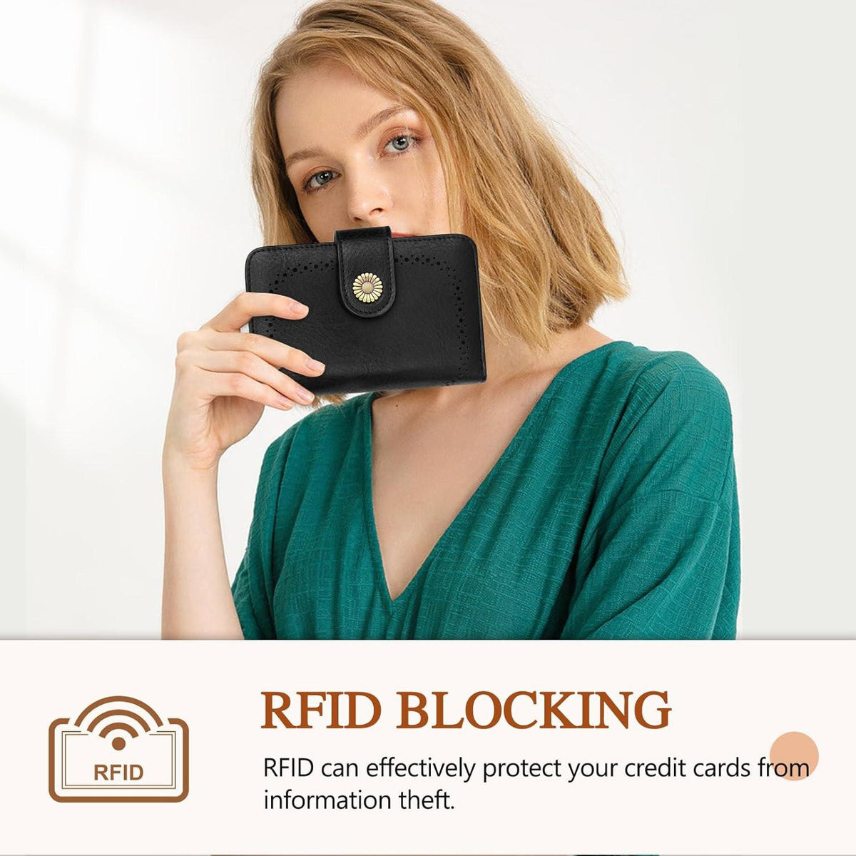 Damen Geldbörse Vintage PU Leder RFID-Geldbeutel Schwarz