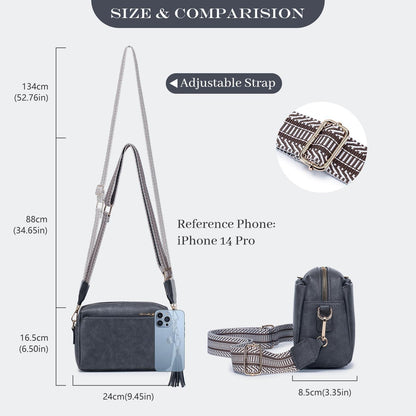 Damen Umhängetasche Veganem Leder Crossbody Handtasche Grau